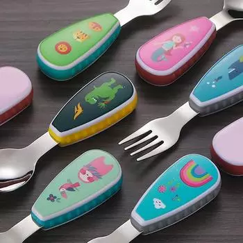 Набор посуды с героями мультфильмов, ложка для еды, десертная ложка для детей, ложка для кормления, вилка as the picture
