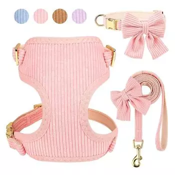 Набор поводков для ошейника для собак, сетчатые дышащие ремни для собак, жилет с милым бантом, ожерелье для домашних животных с прогулочными поводками, регулируемый для собак S розовый