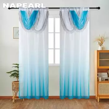 Набор прозрачных занавесок NAPEARL 10-20% с градиентным принтом и кистями для декора окон гостиной, спальни W132cm x L200cm серый