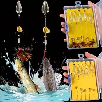 Набор разноцветных рыболовных приманок - набор предварительно связанных блеснечных блесен с мушками для пресноводного окуня, окуня, форели - включает в себя приспособление для заброса, крючки для нахлыста - 5 шт. A разноцветный