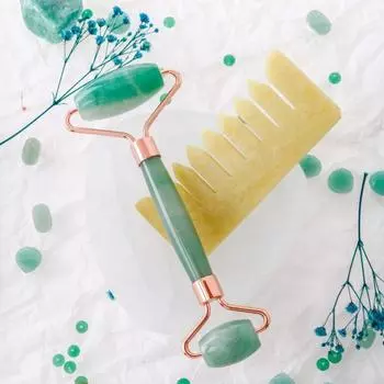 Набор роликов с авантюрином и нефритовой расчески