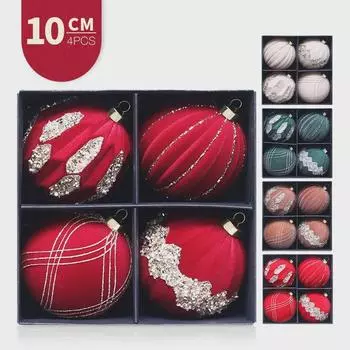 «Набор рождественских шаров с бриллиантовым флокированием 10 см»: Новые трансграничные рождественские елочные украшения золотой/красный