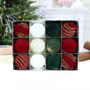 Набор рождественских шаров с флоком, бархатные рождественские подвесные шары, небьющиеся праздничные декоративные шары для елки, двери, окна, камина A