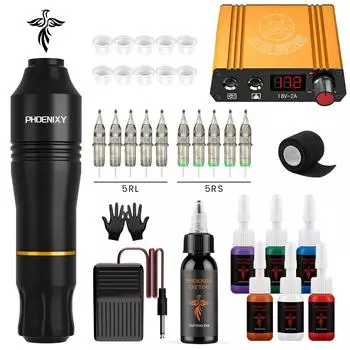Набор ручек для тату-машины PHOENIXY, профессиональные железные инструменты для татуировки с чернилами для татуировки, аксессуары, набор для татуировки set 02