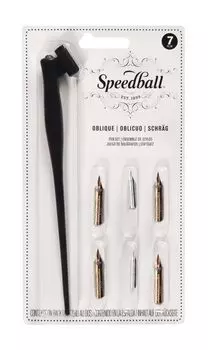 Набор ручек Speed Ball Art Oblique Dip Pen, 6 наконечников и стержень ручки с косым локтем Speed Ball Art Oblique Dip Pen чёрный
