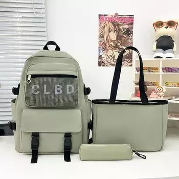 Набор рюкзаков из трех предметов, большая вместительная школьная сумка для женщин, однотонный рюкзак с сумкой для обеда, сумка-ручка хаки