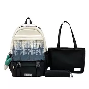 Набор рюкзаков из трех предметов большой вместимости, студенческий школьный ранец с принтом, мужской и женский рюкзак с цветными блоками для пары чёрный