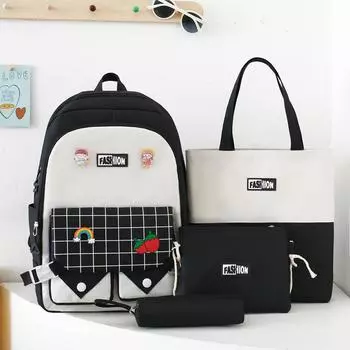 Набор рюкзаков, школьный рюкзак в клетку, женский рюкзак большой вместимости для младших классов средней школы фиолетовый