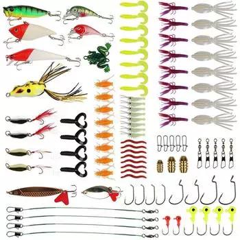 Набор рыболовных приманок Goture — мягкие/жесткие рыболовные приманки/наживки для верхней воды/госьян/поппер/крючки с джиг-головкой/вертлюги 96 шт. рыболовные снасти