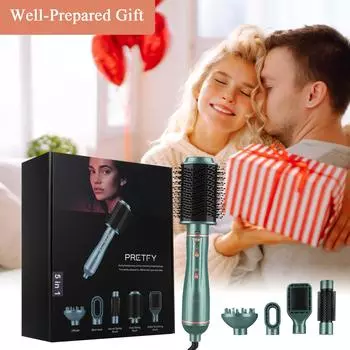 Набор щеток для горячего воздуха Pretfy 5-в-1, съемный фен, щетка для придания объема, стайлер для сушки волос US Plug темно-зеленого