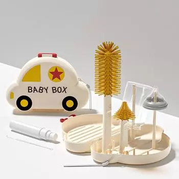 Набор щеток для мытья детских бутылочек с ящиком для хранения, сушилкой, силиконовой щеткой для чистки бутылочек с молоком, подарок для новорожденного, инструменты для ухода за ребенком розовый