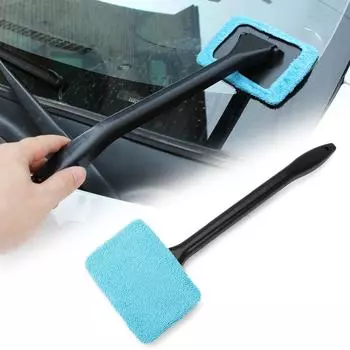 Набор щеток для мытья окон автомобиля, инструмент для чистки лобового стекла из микрофибры, стеклоочиститель для мытья салона автомобиля, длинная ручка, многоразовая тканевая накладка