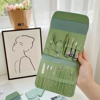 Набор щипчиков для ногтей Домашний набор щипчиков для ногтей для взрослых Портативный большой отшелушивающий щипчик для ногтей Диагональный совок Женский совок для ушей 12 sets зелёный