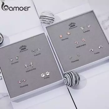 Набор серег BAMOER из стерлингового серебра 925 пробы, 5 пар ежедневных изящных сережек в подарочной упаковке для женщин E