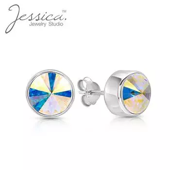 Набор серег-гвоздиков Aurora Borealis с безелем из чистого серебра 925 пробы