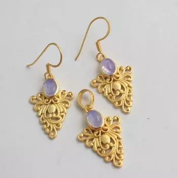 Набор серег-подвесок ручной работы с лунным камнем из желтого золота, стерлинговое серебро 925 пробы, ювелирные украшения жёлтый/золотой