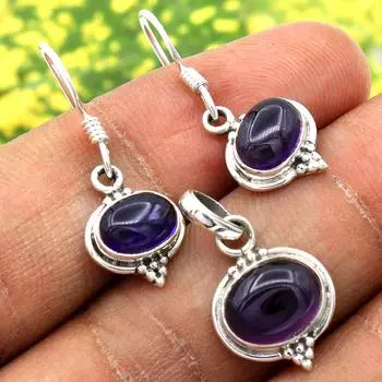 Набор серег ручной работы с аметистом и гранатом, женские ювелирные изделия из 100% стерлингового серебра 925 пробы фиолетовый