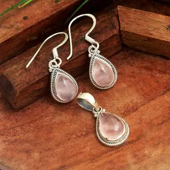 Набор серег с подвеской из розового кварца из стерлингового серебра 925 пробы, женские ювелирные изделия ручной работы розовый