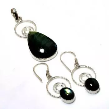 Набор серег с подвеской из серебра 925 пробы, лабрадорит, драгоценный камень 925, размер 1,70–2,27 дюйма