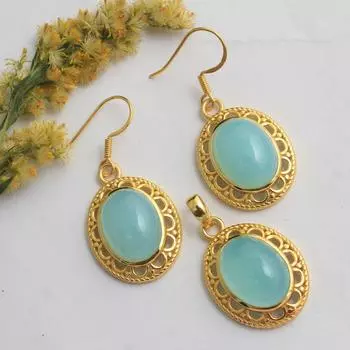 Набор серег с подвеской ручной работы из аква-халцедона, 100% стерлинговое серебро 925 пробы, ювелирные изделия с покрытием из желтого золота золотой/жёлтый