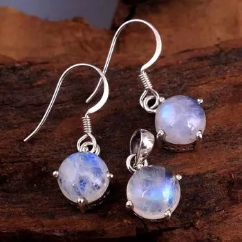Набор серег с подвеской ручной работы из лунного камня, 100% стерлингового серебра 925 пробы, женские ювелирные изделия, ювелирные изделия из камня в июне белый