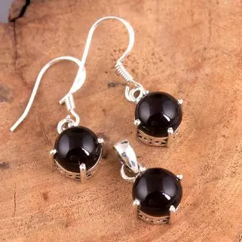 Набор сережек-подвесок из серебра 925 пробы с черным ониксом, ювелирные украшения ручной работы из твердого серебра 925 пробы чёрный