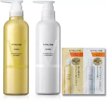 Набор шампуней и кондиционеров VITALISM Scalp Care по 500 мл каждый. Большая емкость, тип насоса для в комплекте с & (для женщин) [Удобная сумка для путешествий] белый