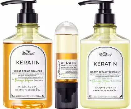 Набор шампуней и спреев myBoostars [Кератин] и 3 предмета [Восстановление повреждений]