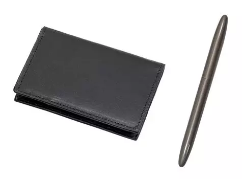 Набор шариковых ручек Brasda Capo Streamline с визитницей из переработанной коровьей кожи и серым корпусом с 4 карманами, T23-LS030B-TK12-H