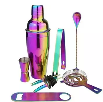 Набор шейкеров для коктейлей из нержавеющей стали горячего радужного цвета, набор из 8 предметов, барный шейкер