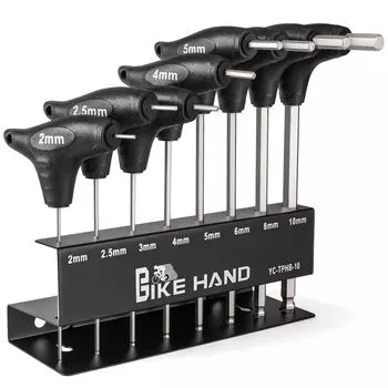 Набор шестигранных ключей для велосипеда BIKE HAND с шариковым наконечником, удлиненный, тип T, высокая точность, высокая прочность 10 мм, 2 мм/ 2,5 мм/ 3 мм/ 4 мм/ 5 мм/ 6 мм/ 8 мм/ (YC-TPHB-10) чёрный