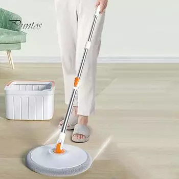 Набор швабр с выдвижной ручкой и ведром для уборки пола с квадратной головкой, вращающейся на 360 градусов, для влажной и сухой уборки, из микрофибры Round