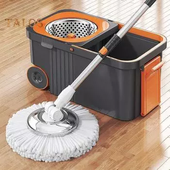 Набор швабр Spin Mop с 6 многоразовыми насадками для швабры, насадки из микрофибры, вращение на 360 градусов, ручка из нержавеющей стали, система мытья пола серый/белый