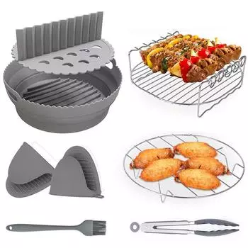 Набор силиконовых подносов для корзин для аэрофритюрницы, круглые аксессуары для решеток для аэрофритюрницы, многоразовые складные подкладки для аэрофритюрницы, не содержащие бисфенол-А