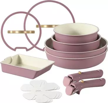 Набор сковородок CAROTE из 12 предметов, набор кастрюль, совместимых с огнем, без ПФОА, съемная ручка, мраморное покрытие, легко моется, роскошная ручка фиолетового цвета, срок службы один год фиолетовый