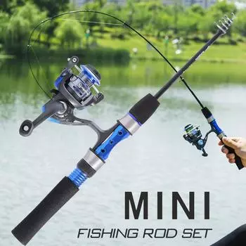 Набор снастей для зимней рыбалки, телескопическая дорожная спиннинговая удочка из углеродного волокна, удочка для спиннинговой рыбалки синий