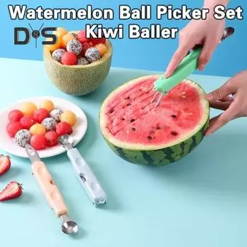 Набор совок для присосок для дыни 3 в 1, резак для арбуза из нержавеющей стали, лопатка для удаления мякоти, сепаратор мякоти, сепаратор для фруктов зелёный