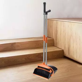 Набор совок для уличной метлы с жесткой щетиной, длинной ручкой, съемной пряжкой S чёрный