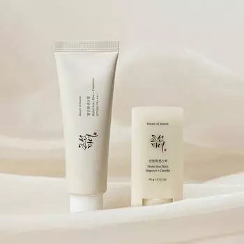 Набор SPF Beauty of Joseon: Солнцезащитный крем Relief Rice Probiotics 50 мл+матовый солнцезащитный стик Полынь+Камелия 18г