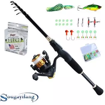 Набор спиннинга и катушки с коробкой рыболовных принадлежностей Удочка и катушка для занятий спортом на открытом воздухе Rod1.8m&Reel Set