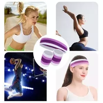 Набор спортивных повязок, мягкие эластичные влагоотводящие браслеты, дышащие, быстросохнущие, яркие цветные повязки на голову, набор спортивных лент B фиолетовый
