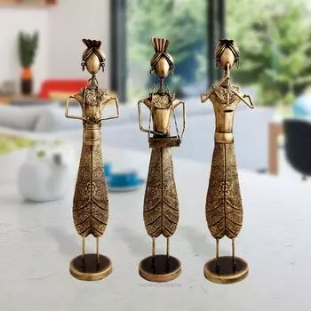 Набор старинных музыкальных кукол из кованого железа, декоративный подарок ручной работы, экспонат для домашнего декора, разноцветный, 21 дюйм, 3 предмета