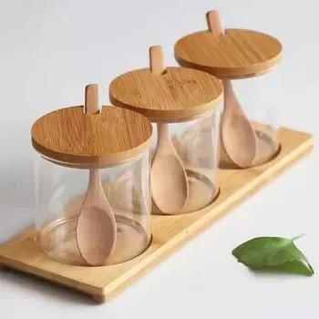 Набор стеклянных баночек для приправ на кухне, прозрачный контейнер для соли и специй с поддоном, органайзер для кофейных зерен, пыленепроницаемая бутылка для приправ