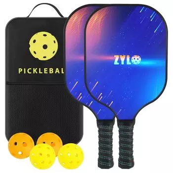 Набор стеклянных ракеток для пиклбола zylo Pickleball, в комплекте 4 штуки, для игры в помещении и на открытом воздухе, эргономичный дизайн, легкий, волокно,