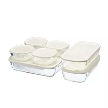 Набор стеклянных термостойких стаканов HARIO с полной емкостью для воды, пригодный для использования в микроволновой печи и духовке, изготовлен в Японии, большой контейнер/квадратный, 4, 250/900/2000 мл, крышка, белый