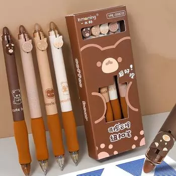 Набор стираемых гелевых ручек синего цвета, 4 шт., шариковая ручка «Кофейный медведь и мороженое», мягкая ручка 0,5 мм для письма, 4 шт.