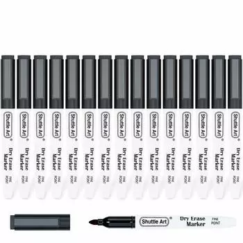 Набор стираемых маркеров для белой доски Shuttle Art Whiteboard, в комплекте с маркером, на котором можно писать, для домашнего обучения, ручка, черный, 15 шт., магнитный, ластик, черный, прочный,