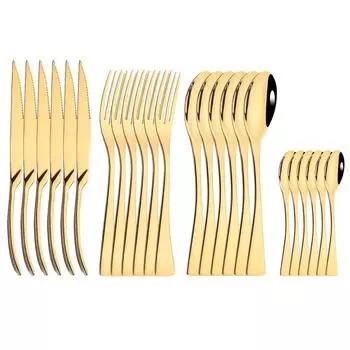 Набор столовой посуды, 24 шт./6 комплектов, золотые столовые приборы, столовые приборы из нержавеющей стали 304, домашняя вилка, нож, ложка, кухонная посуда для ужина серебряный