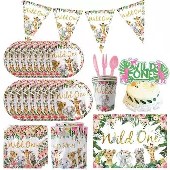 Набор столовой посуды с тематикой дикой природы для детских дней рождения, вечеринок с животными, одноразовые тарелки, бумажные стаканчики, набор столовой посуды, праздничные атрибуты Fork 10pcs