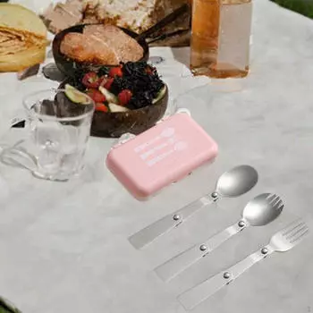 Набор столовых приборов для кемпинга, складная посуда из нержавеющей стали с футляром для хранения, столовые приборы для отдыха на природе розовый